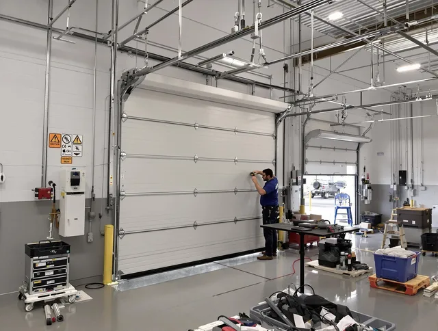 Commercial garage door repair being performed by Dana Point Garage Door Repair expert in Dana Point