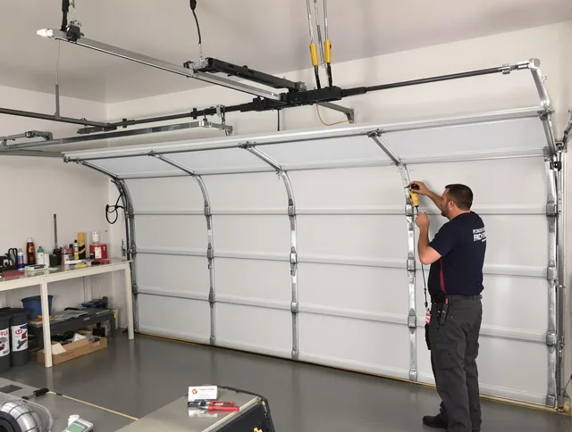Dana Point Garage Door Repair certified technician performing overhead door system repair in Dana Point